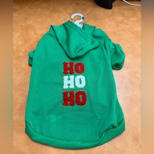 Holiday Green Dog Hoodie with 'Ho Ho Ho' Design
